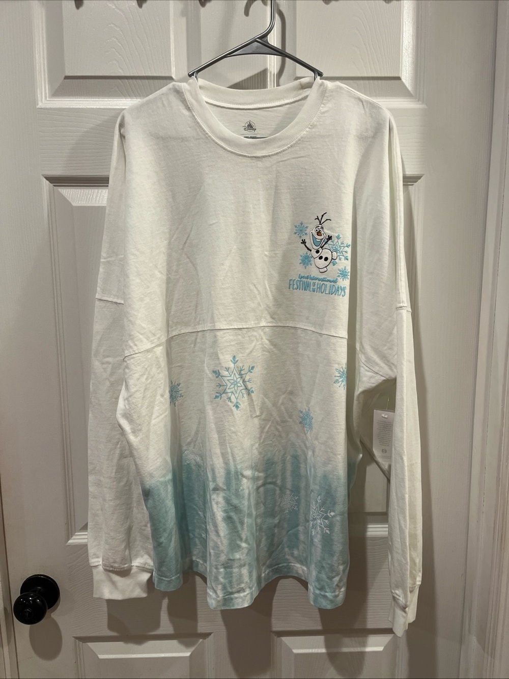 Disney Parks White & Light Blue Olaf Holiday Long Sleeve Tee NWT XL